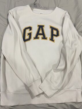 GAP White Crew Sweatshirt with Navy and Yellow Logo